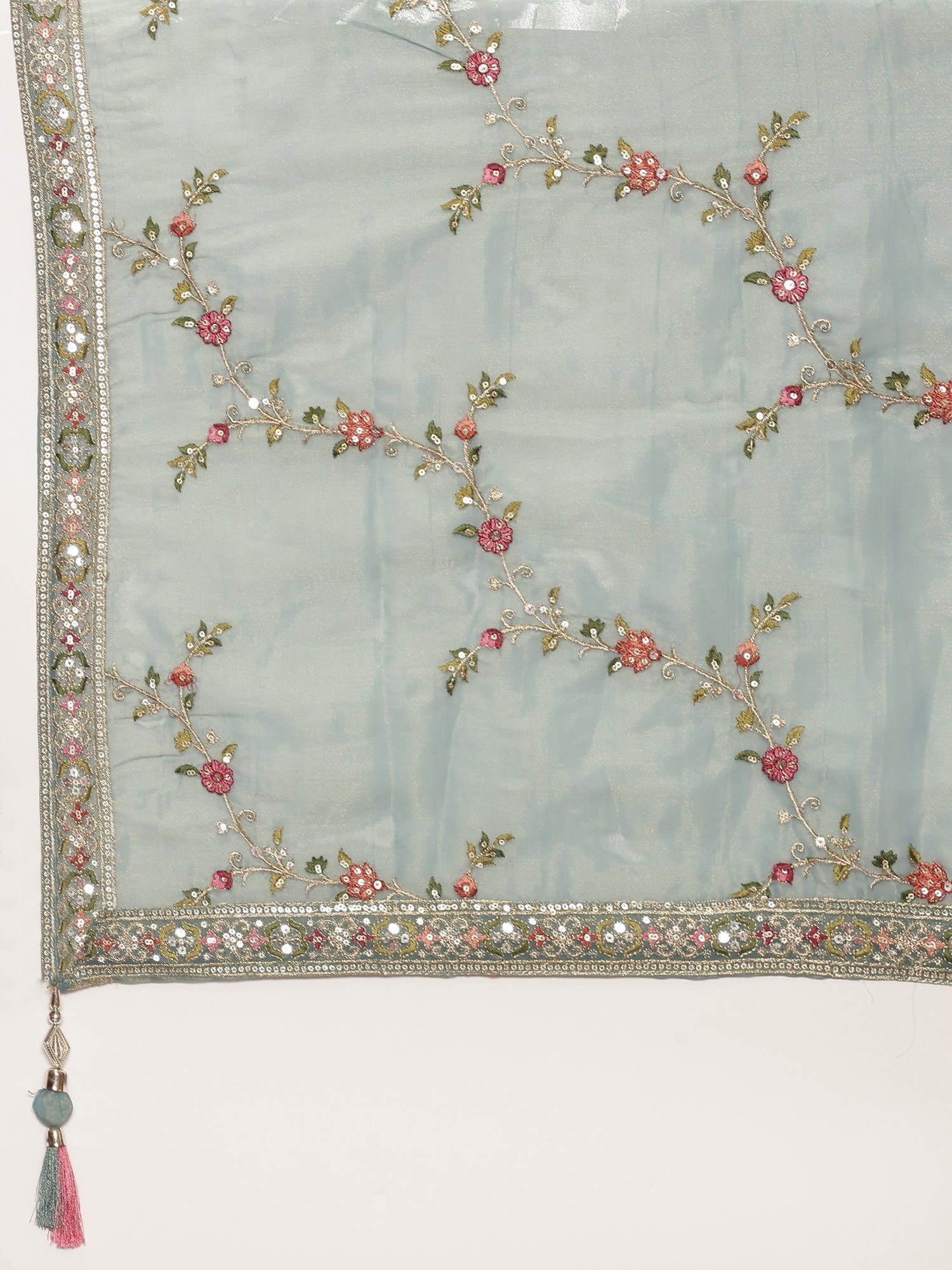 Rama Tissue Silk Ghagra Set With Embroiderey - Image 9