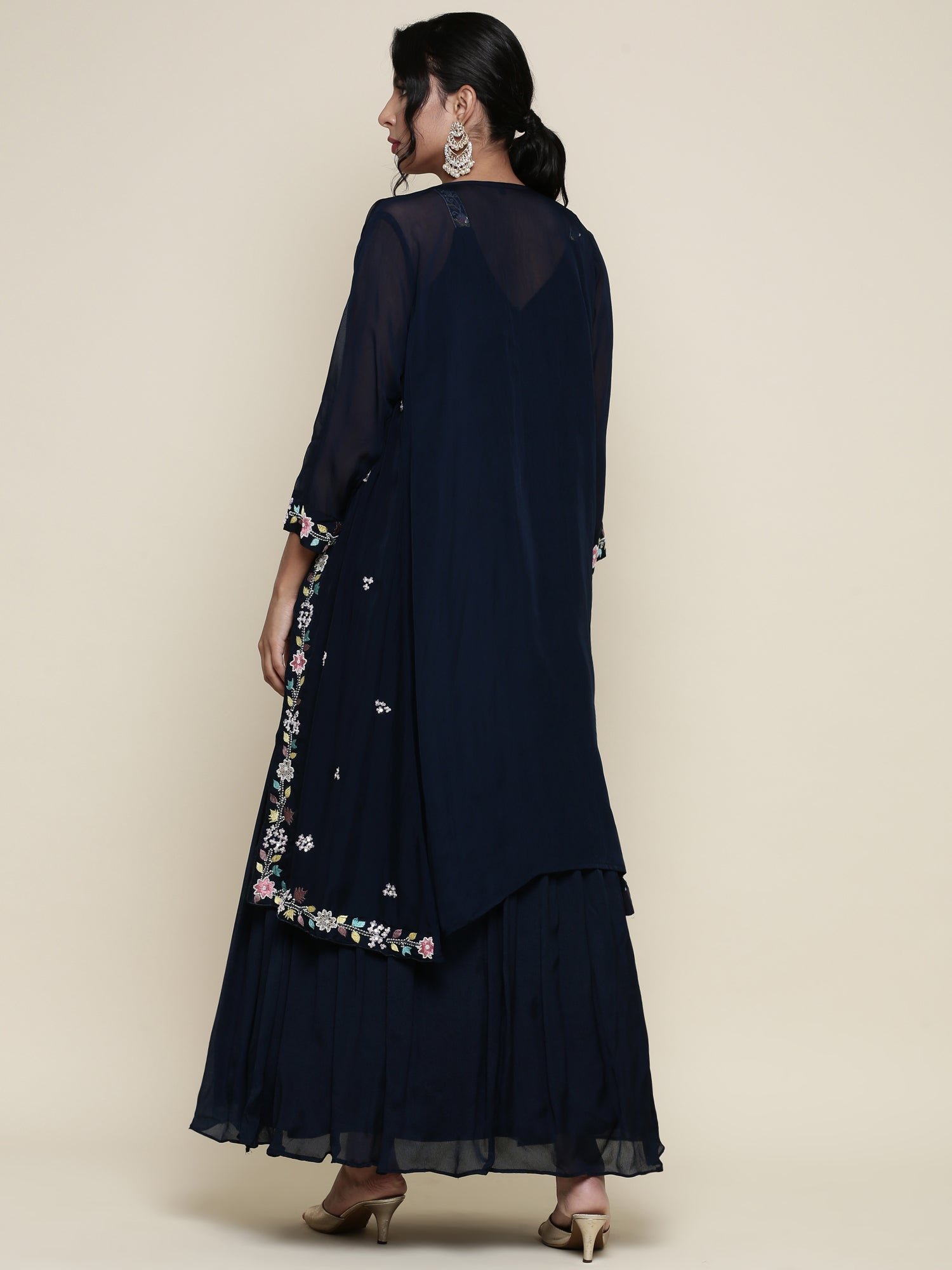 Peacock Georgette resham embroidered anarkali with jacket - Image 3