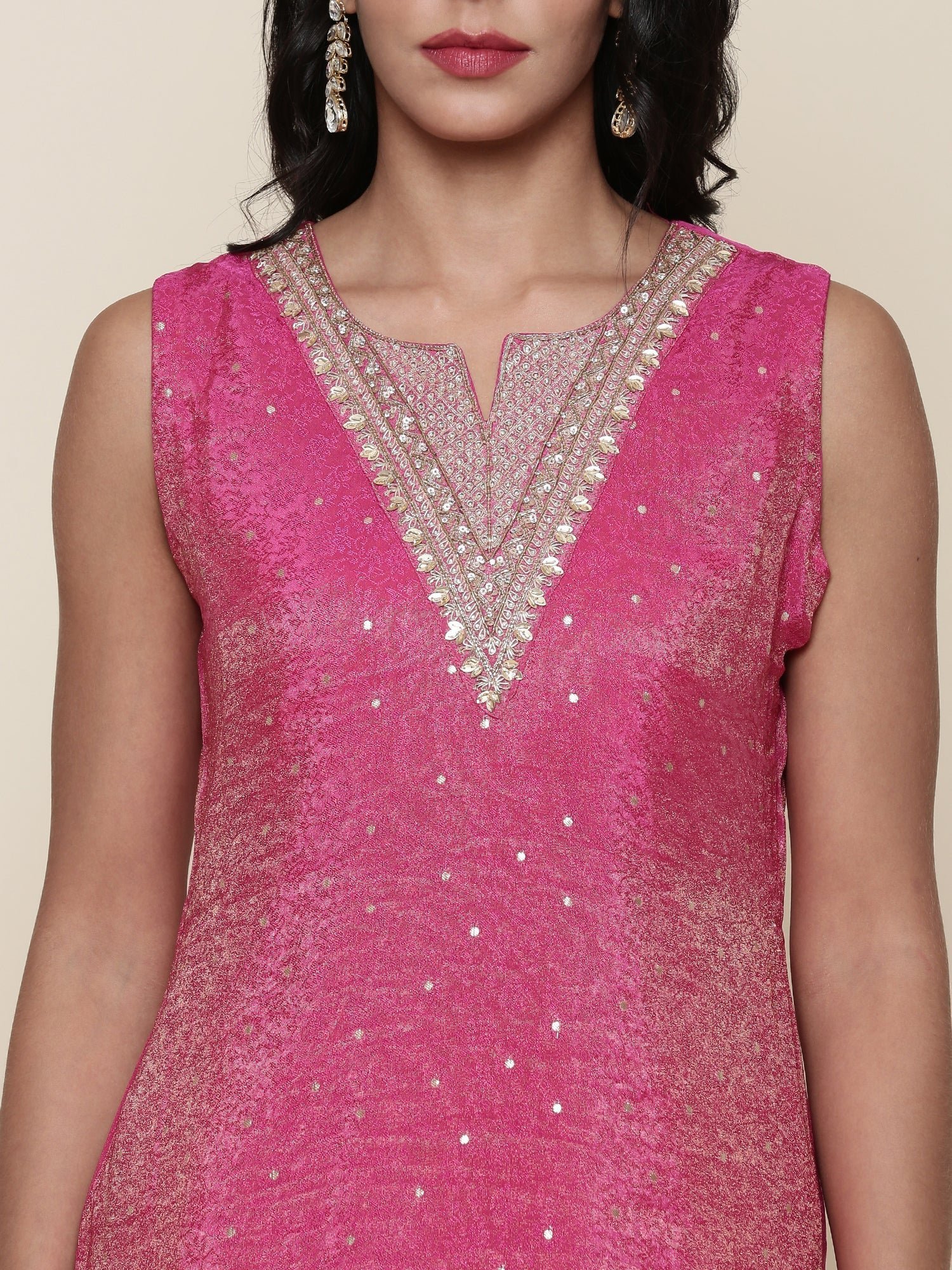 Pink Tissue Suit Embroidered three piece set - Image 5