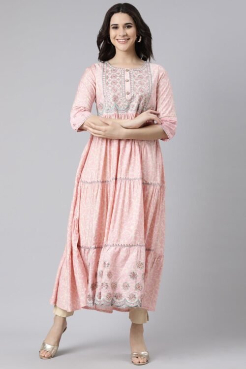 Transacthubs Pink Flared Floral Maxi Dresses – Casual Chic for Everyday Wear
