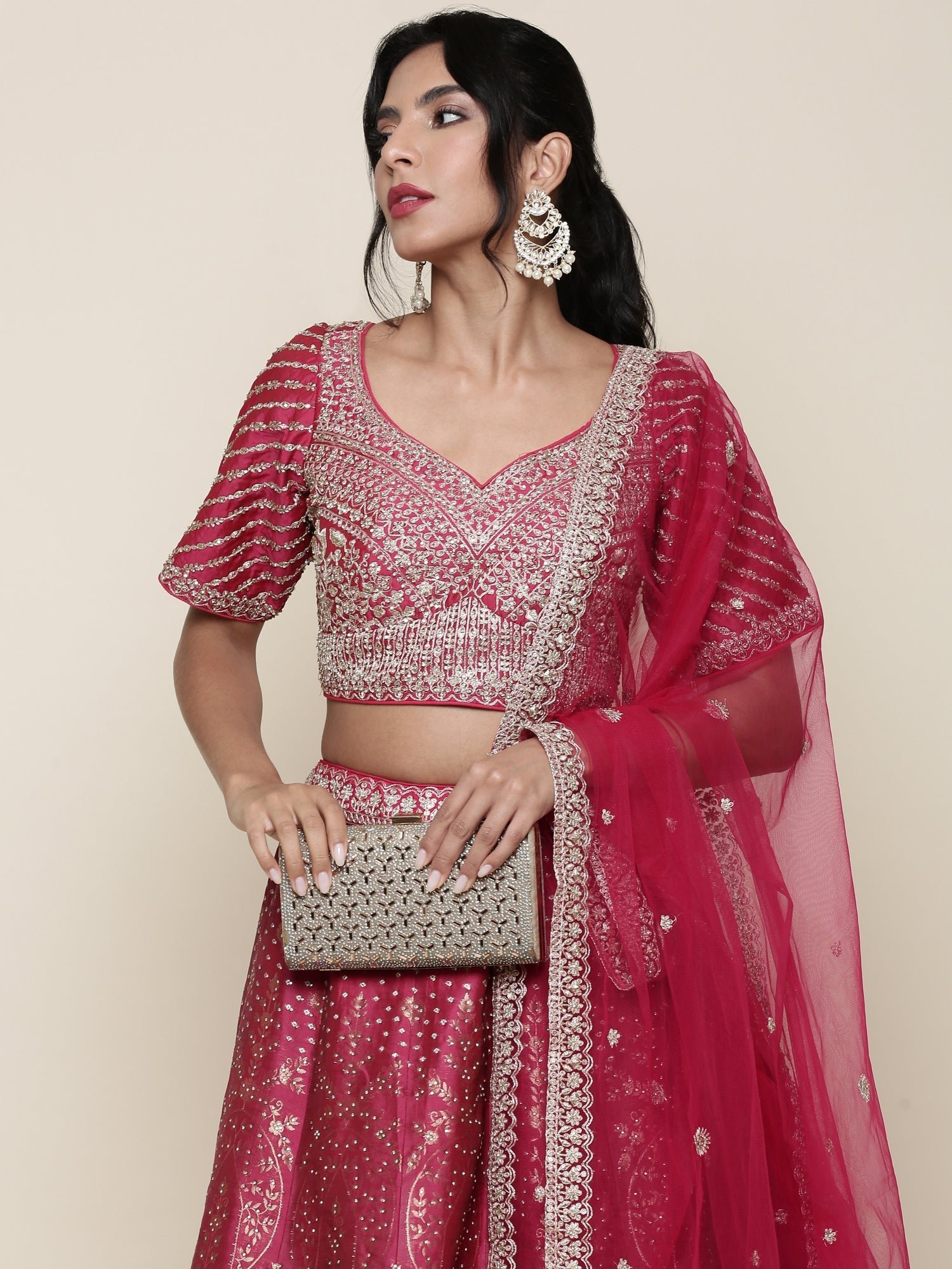 Banaras pink emrboidered Three piece ghagra set - Image 2
