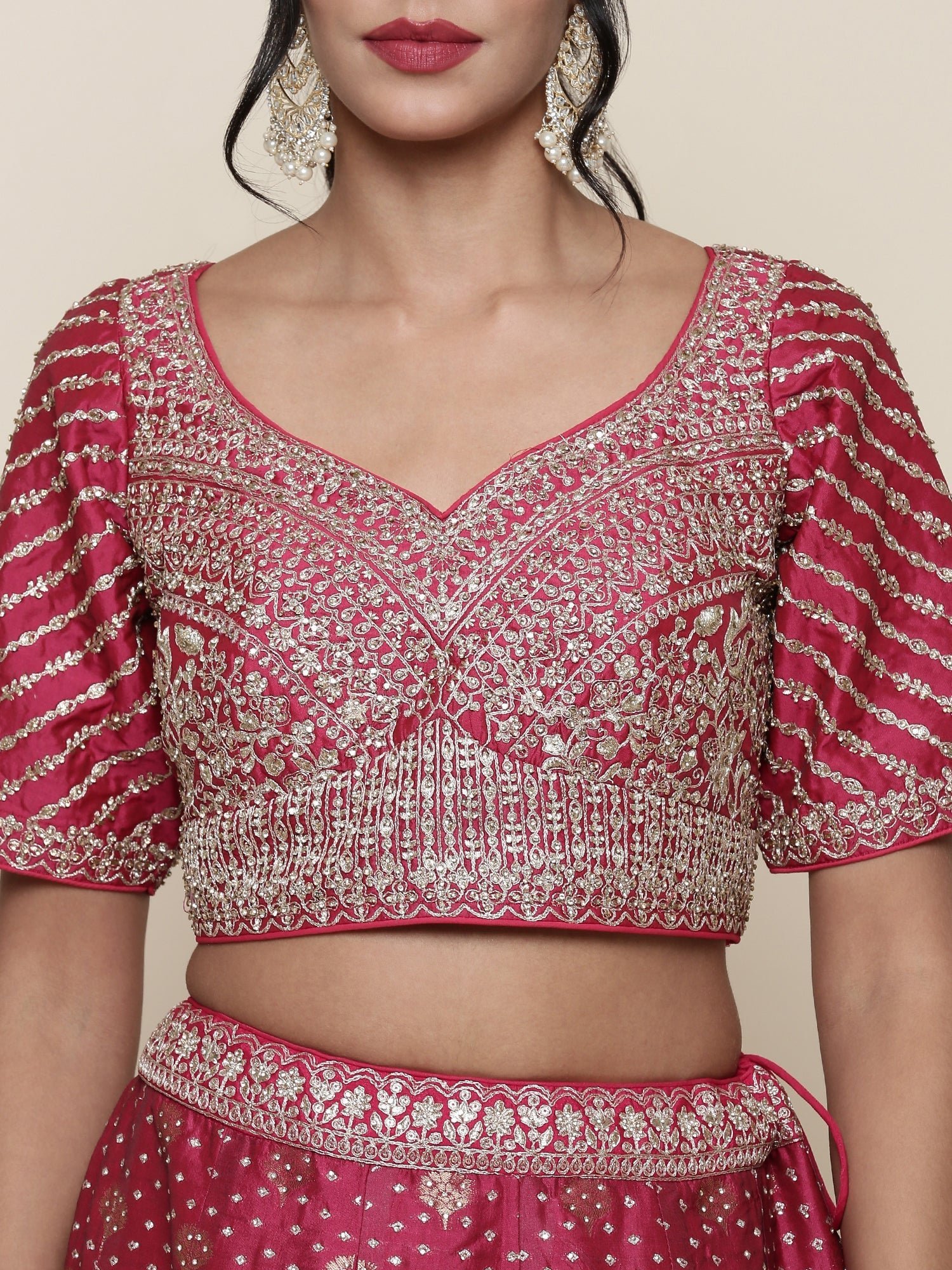 Banaras pink emrboidered Three piece ghagra set - Image 5