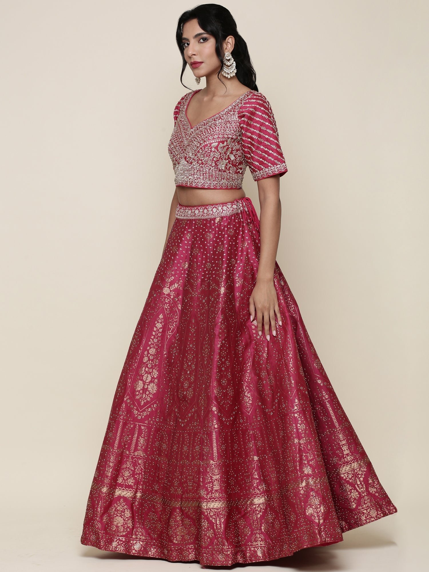 Banaras pink emrboidered Three piece ghagra set - Image 3