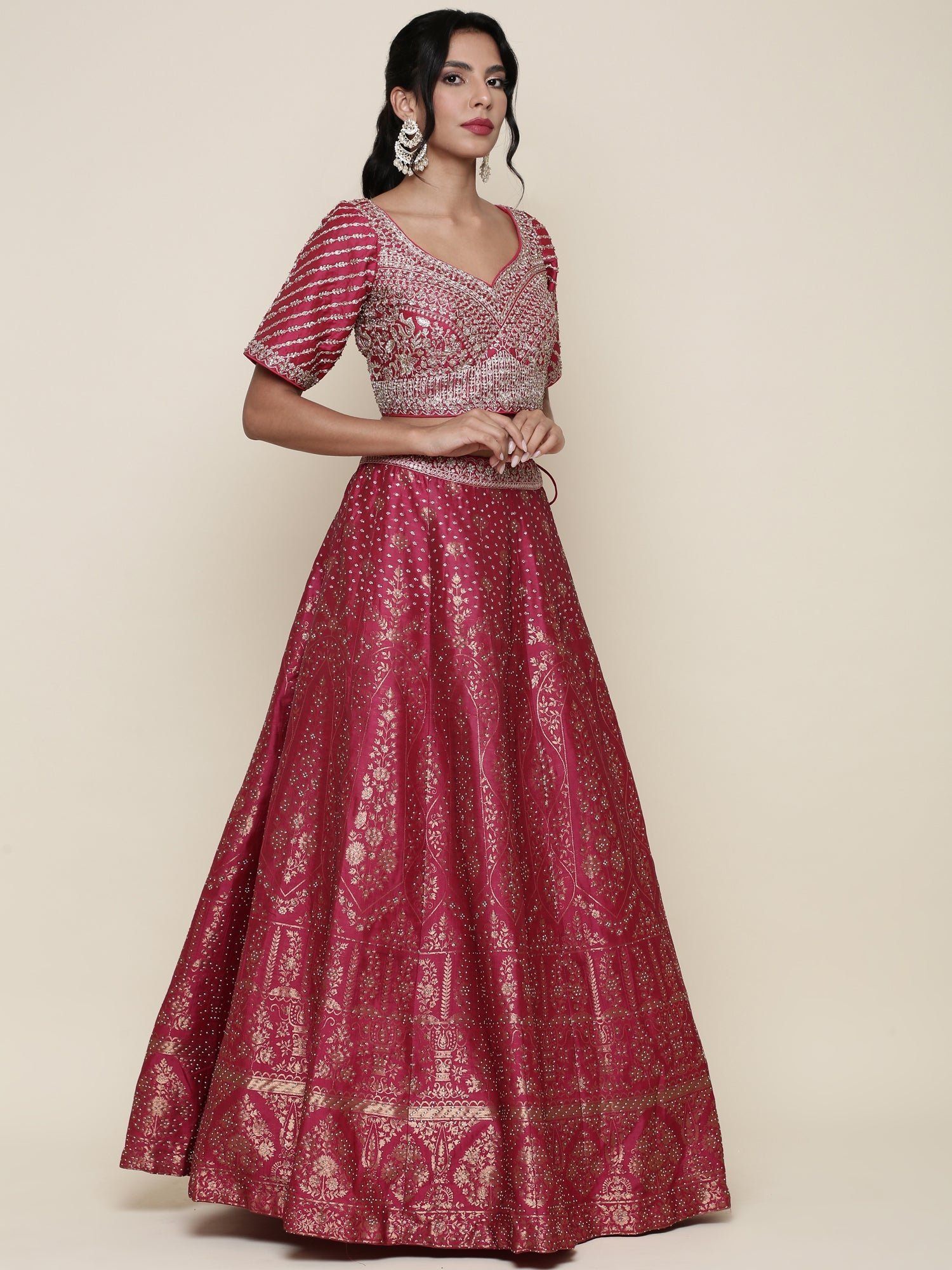 Banaras pink emrboidered Three piece ghagra set - Image 6