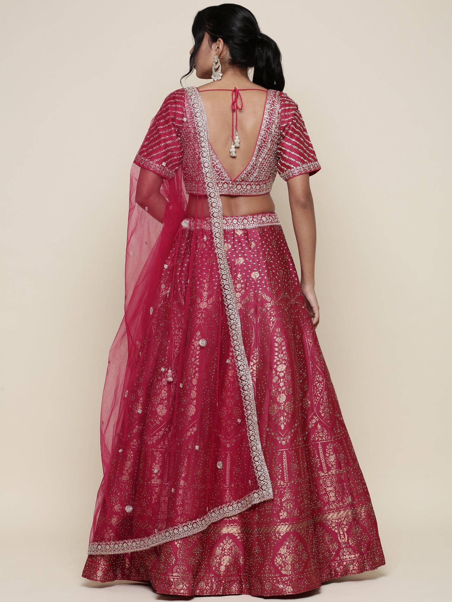 Banaras pink emrboidered Three piece ghagra set - Image 4