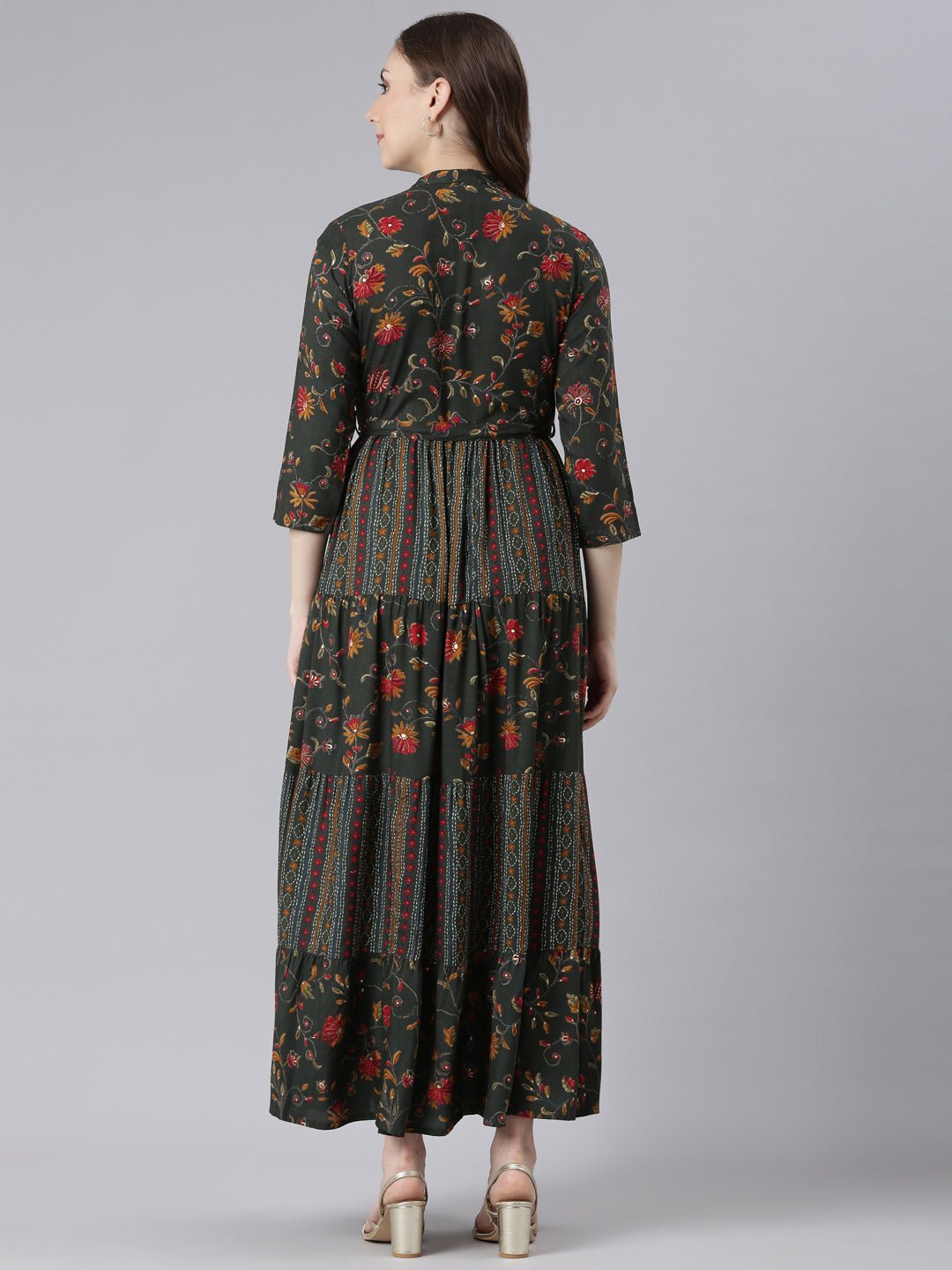 Websprint Olive Floral Maxi Dresses in Viscose Rayon – Straight-Cut, Casual Style - Image 4