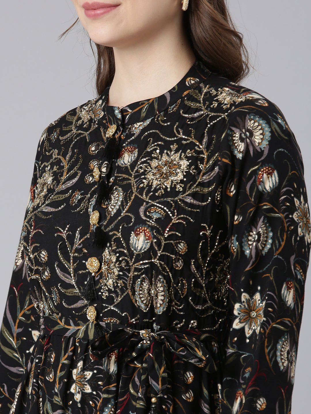 Websprint Black Viscose Rayon Curved Silhouette Casual Floral Maxi Dresses - Image 5