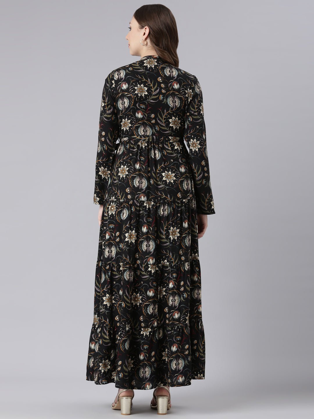 Websprint Black Viscose Rayon Curved Silhouette Casual Floral Maxi Dresses - Image 4