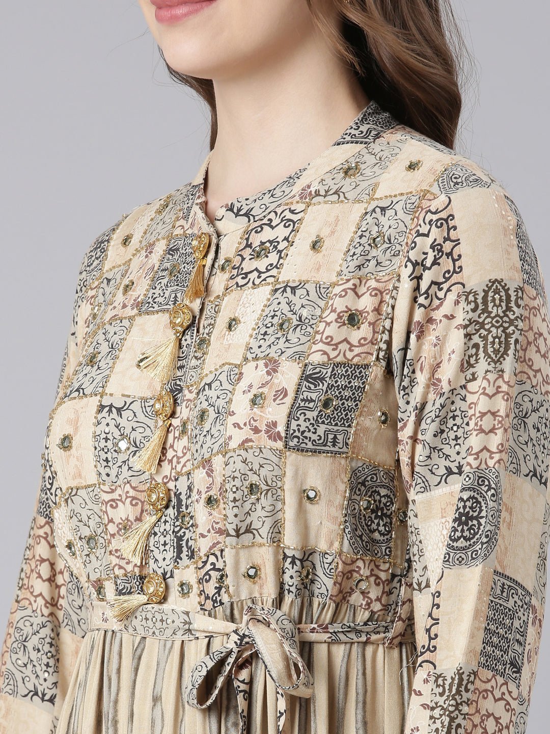 Websprint Beige Viscose Rayon Curved Geometric Maxi Dresses – Casual Everyday Wear - Image 5