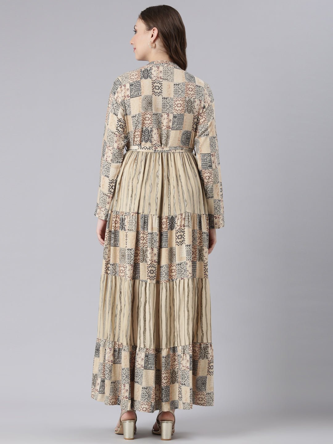Websprint Beige Viscose Rayon Curved Geometric Maxi Dresses – Casual Everyday Wear - Image 4