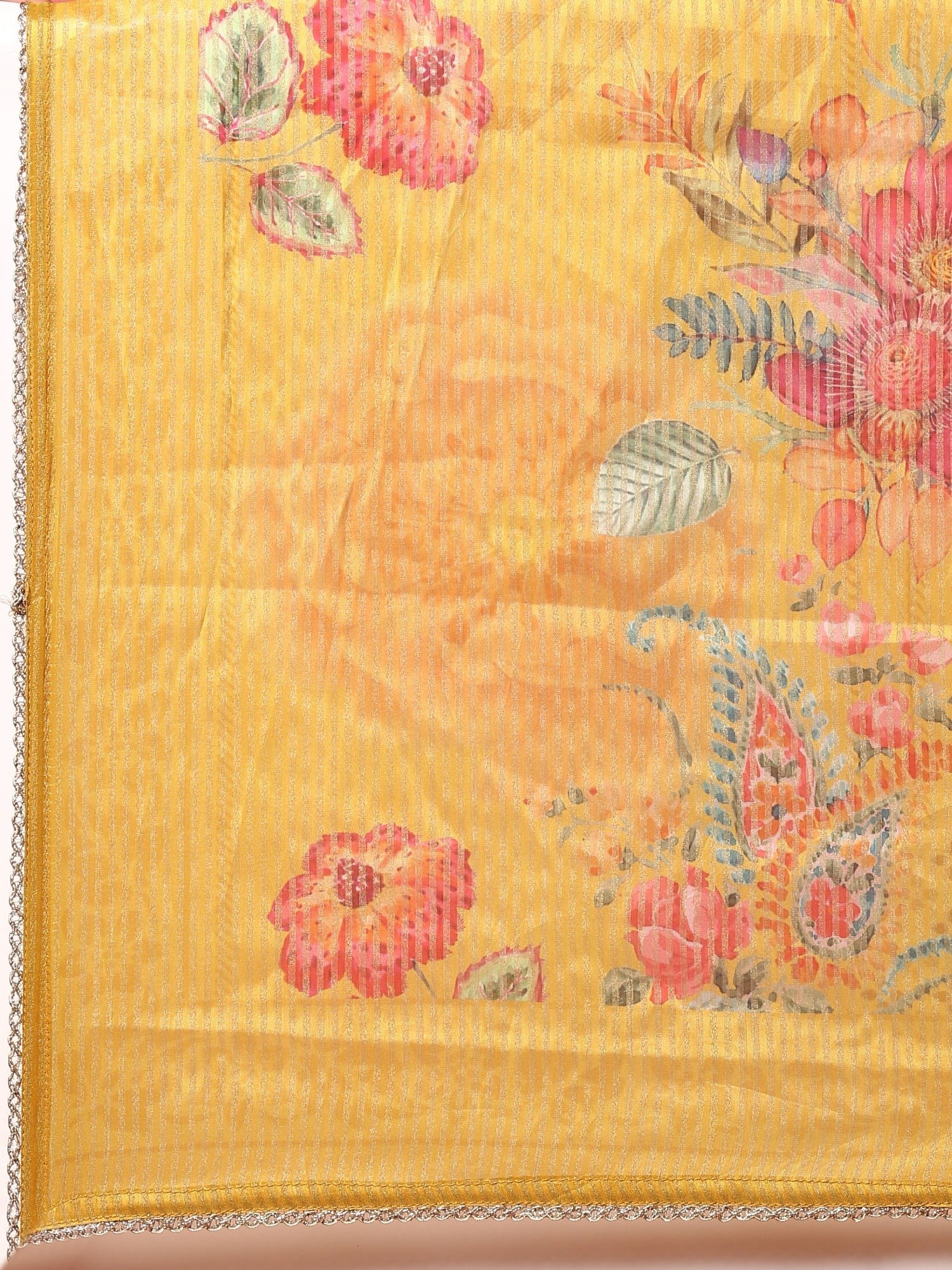Mustard Floral printed crepe three piece suit set - Image 7
