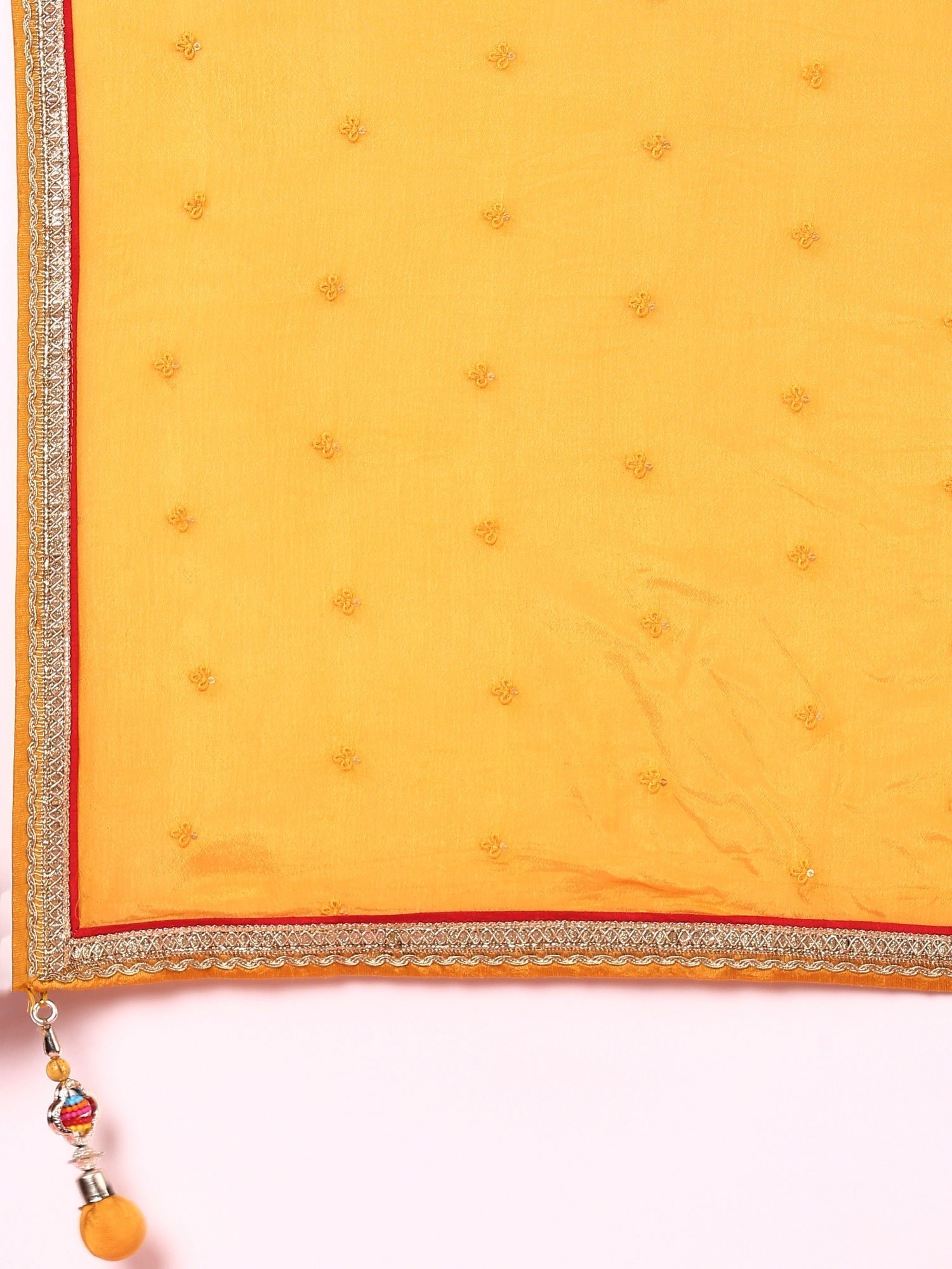 Yellow embroidered georgette Three piece ghagra set - Image 9