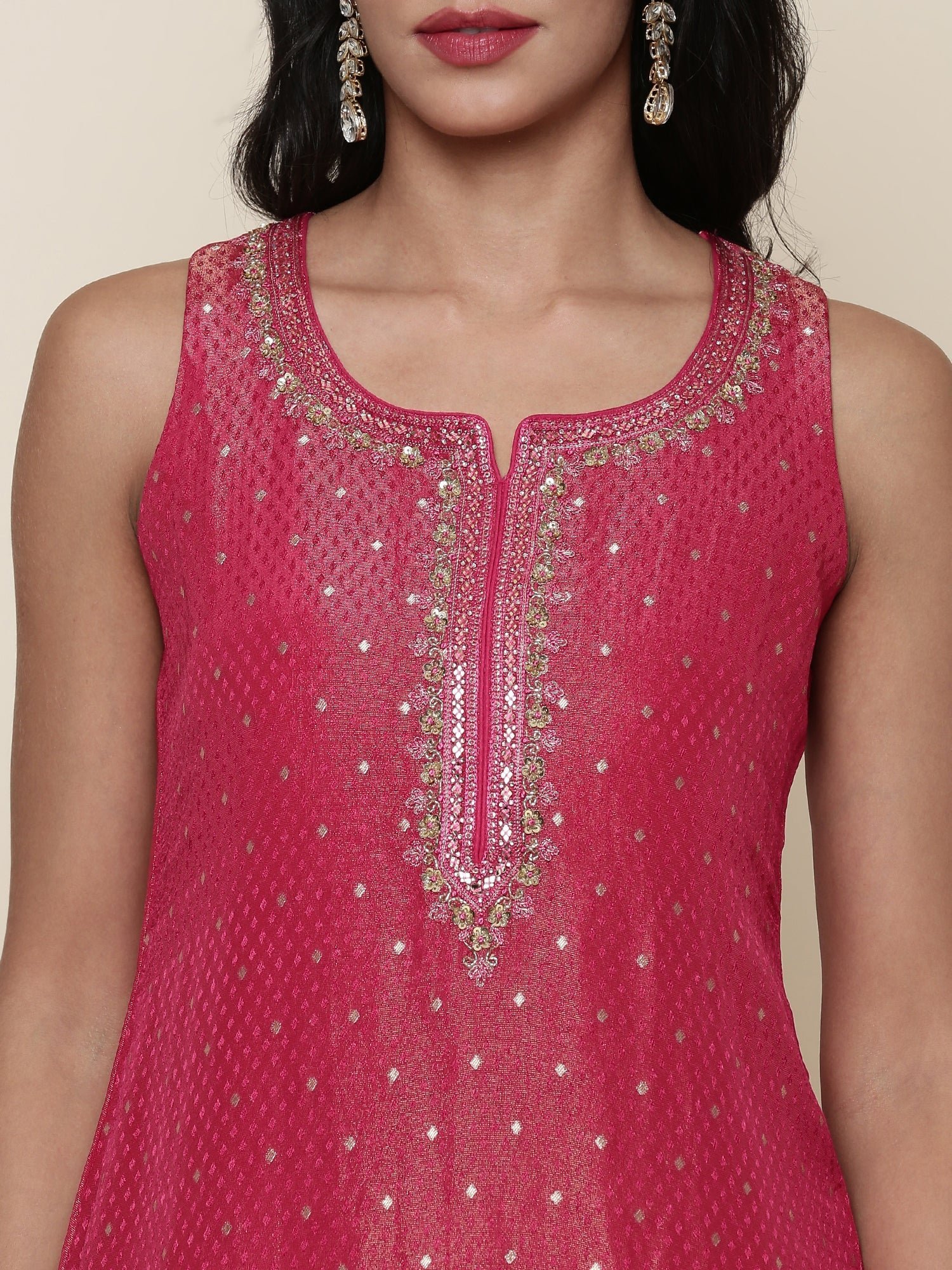 Pink tissue fabric embroidered Three piece suit set - Image 5