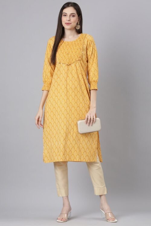 Websprint Mustard Casual Quirky Straight Kurta