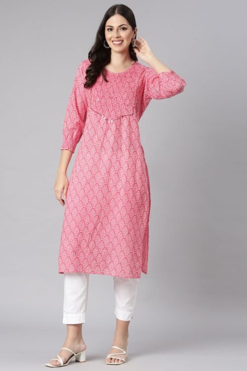 Websprint Pink Casual Quirky Straight Kurta