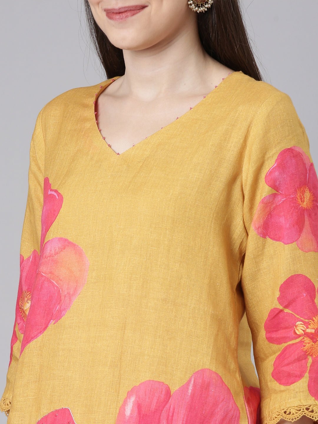 Websprint Mustard Casual Floral Straight Kurta - Image 4