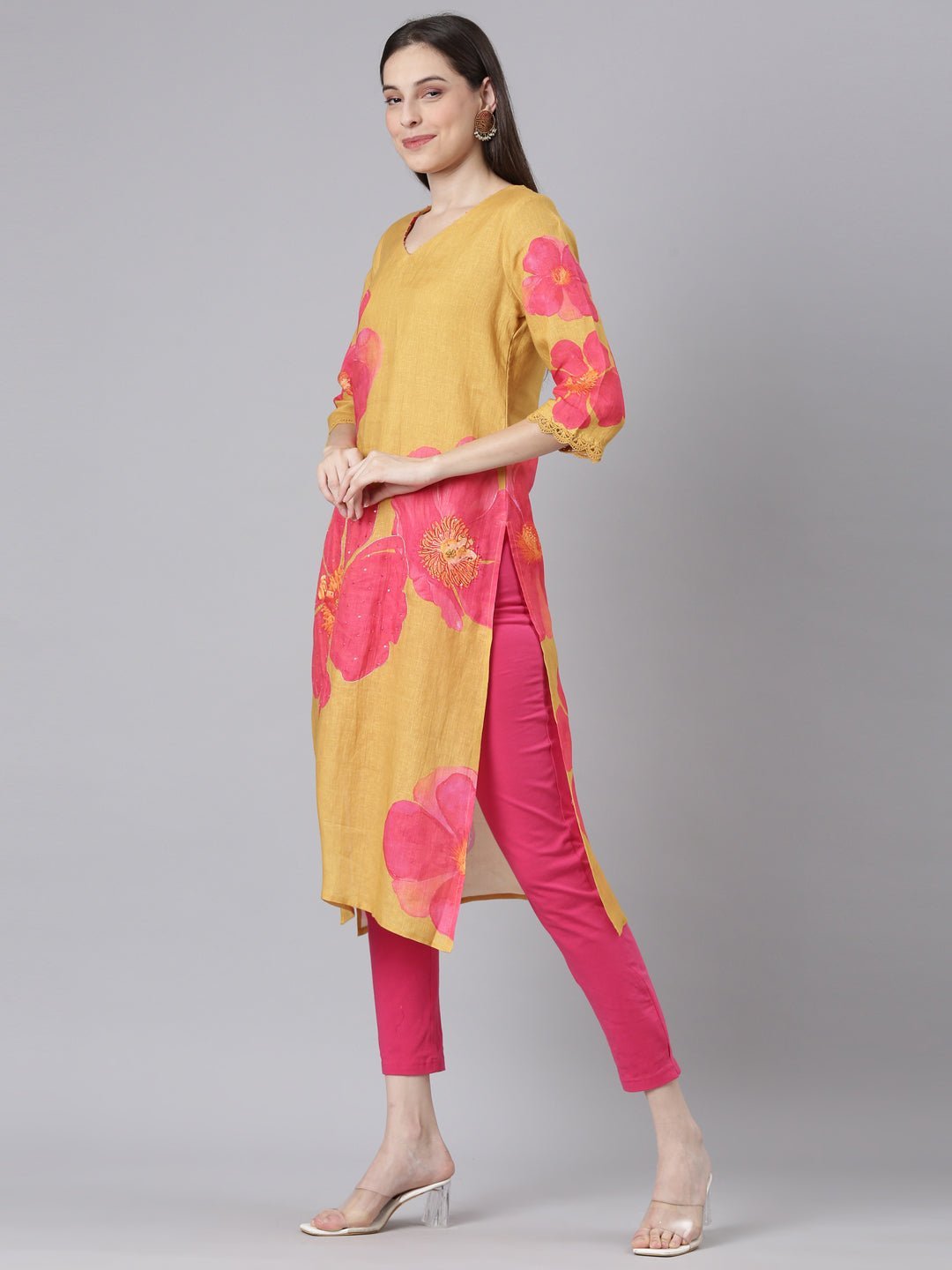 Websprint Mustard Casual Floral Straight Kurta - Image 5