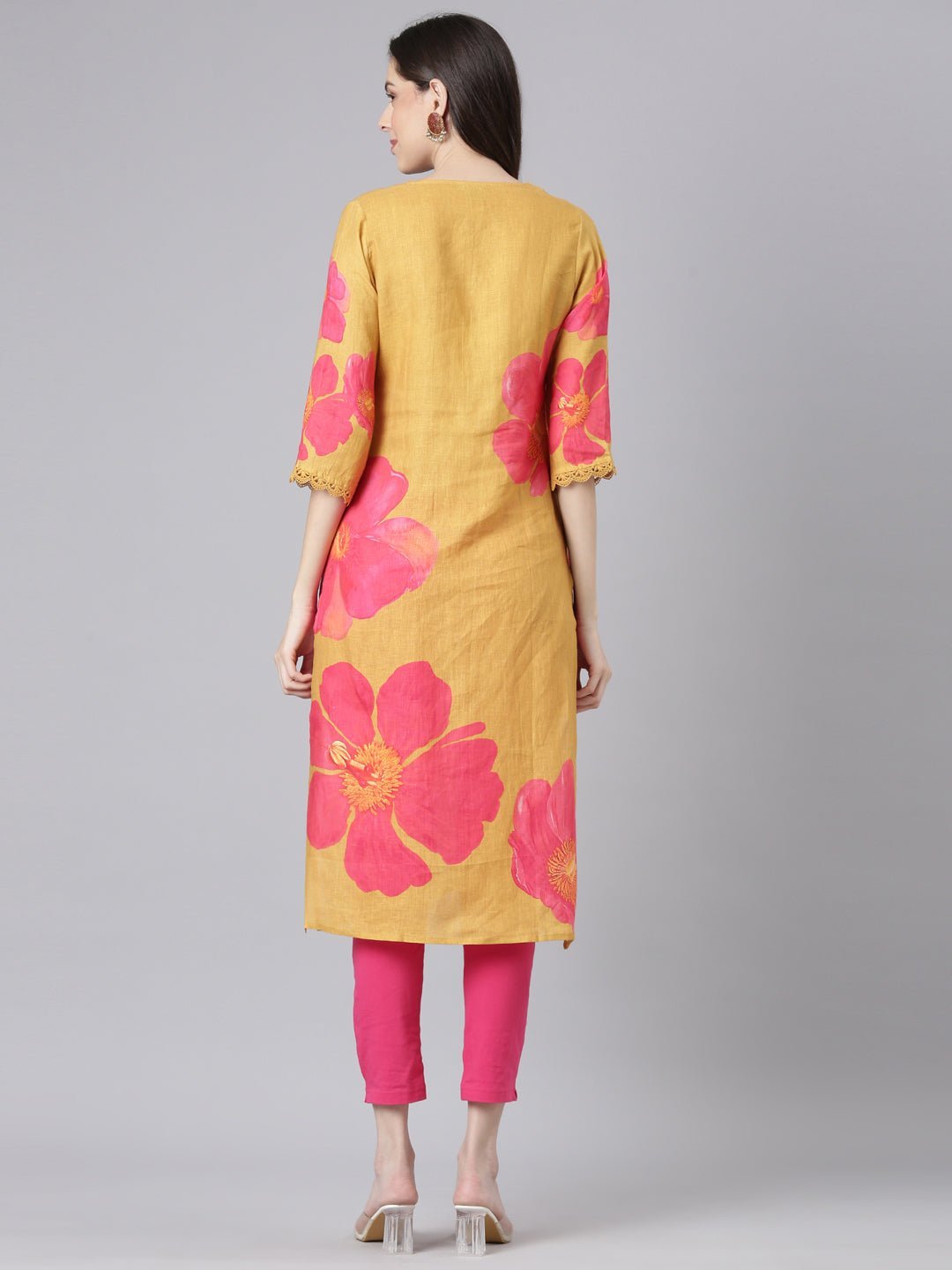Websprint Mustard Casual Floral Straight Kurta - Image 3