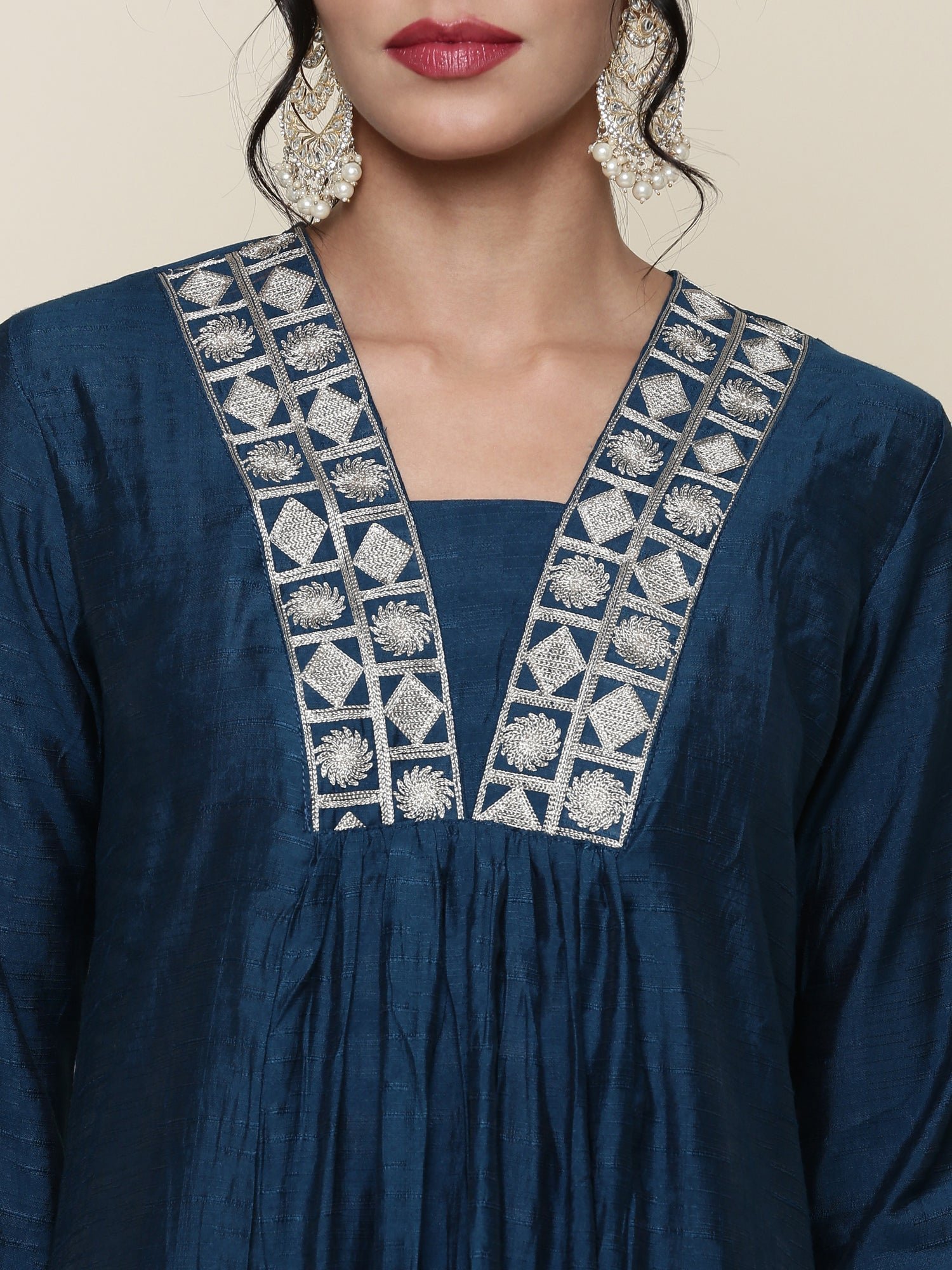 Muslin Midnight Blue embroidered Three piece suit set - Image 4