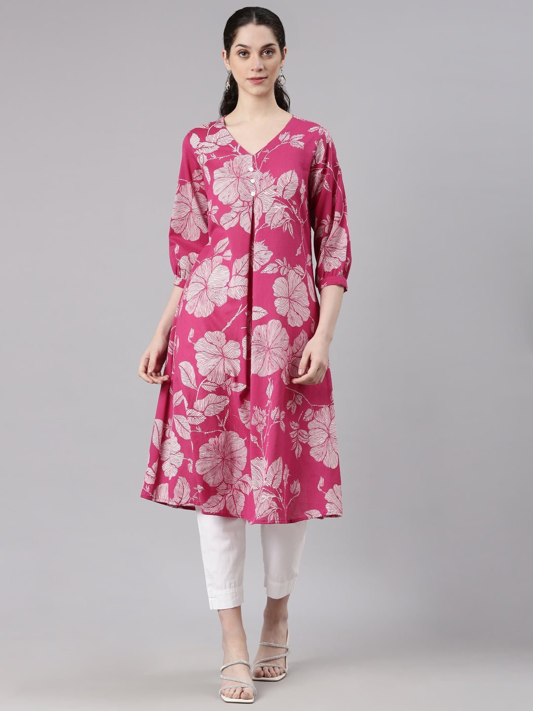 Websprint Pink Anarkali Casual Floral Kurta