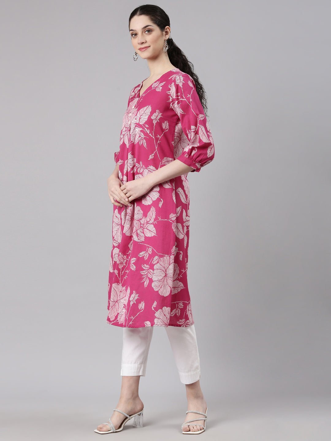 Websprint Pink Anarkali Casual Floral Kurta - Image 2