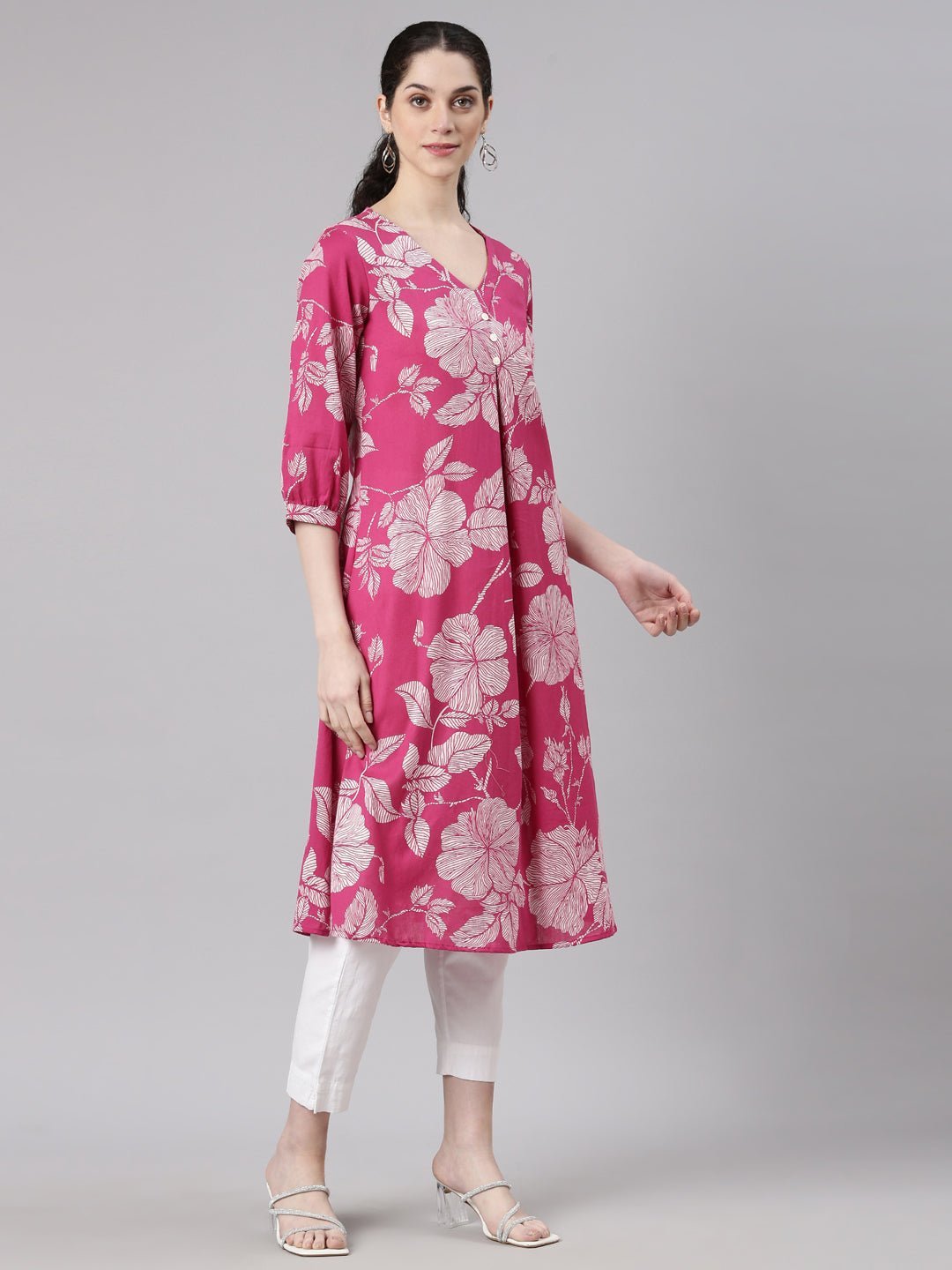 Websprint Pink Anarkali Casual Floral Kurta - Image 3