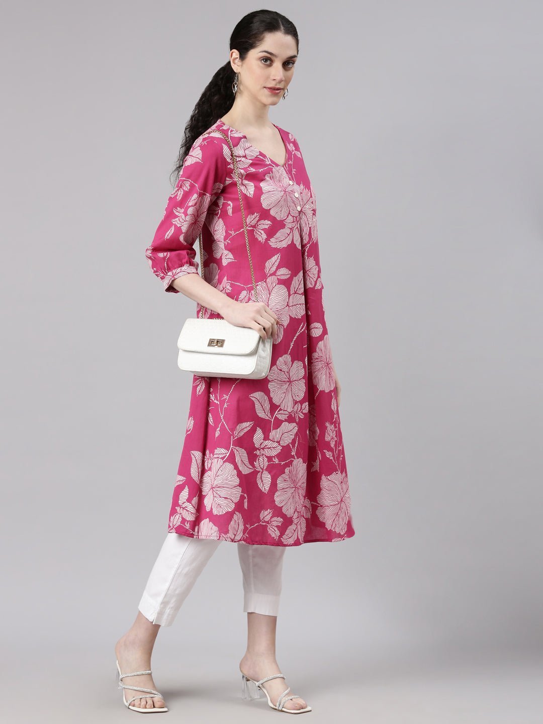 Websprint Pink Anarkali Casual Floral Kurta - Image 6