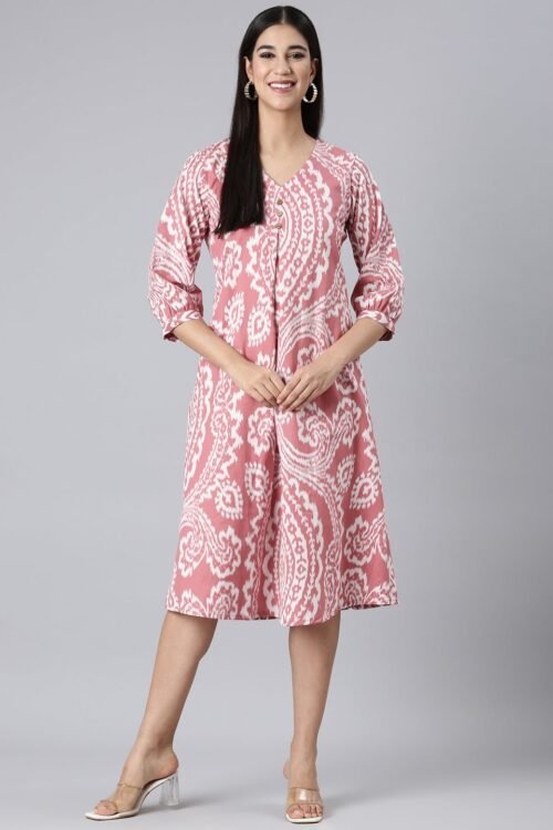 Websprint Pink Casual Floral A-Line Kurta