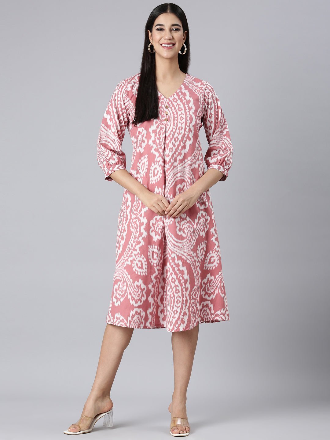 Websprint Pink Casual Floral A-Line Kurta