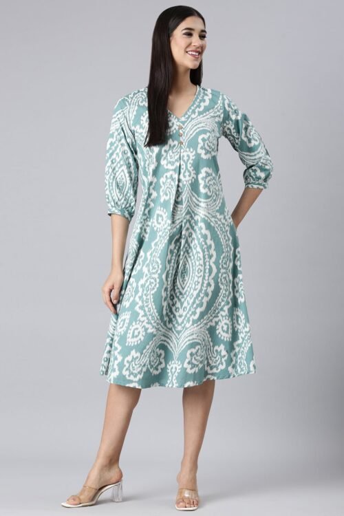 Transacthubs Sea Green Casual Floral A-Line Kurta