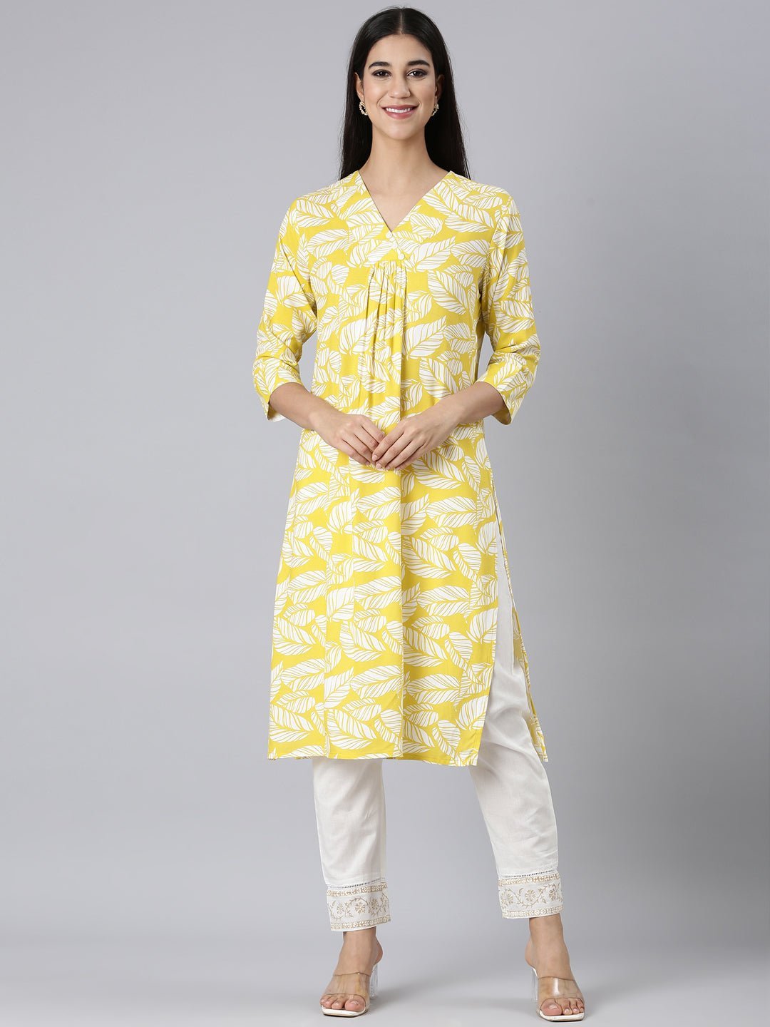 Websprint Yellow Casual Floral Straight Kurta - Image 2