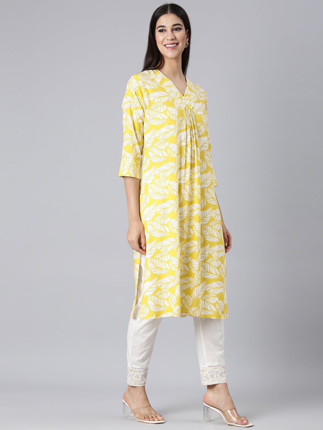 Websprint Yellow Casual Floral Straight Kurta - Image 3