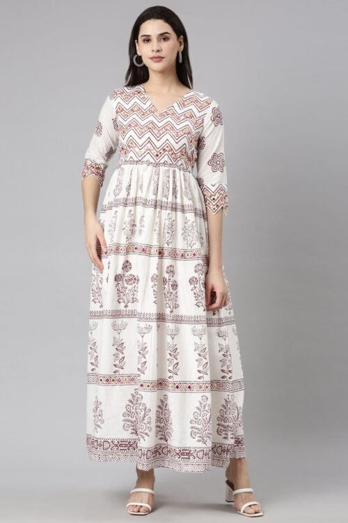 Websprint Brown Flounce Casual Floral Fit-and-Flare Dresses