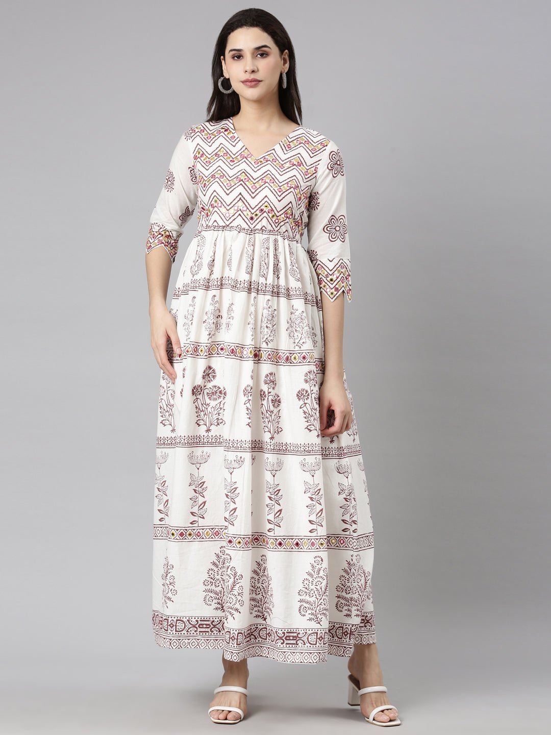Websprint Brown Flounce Casual Floral Fit-and-Flare Dresses
