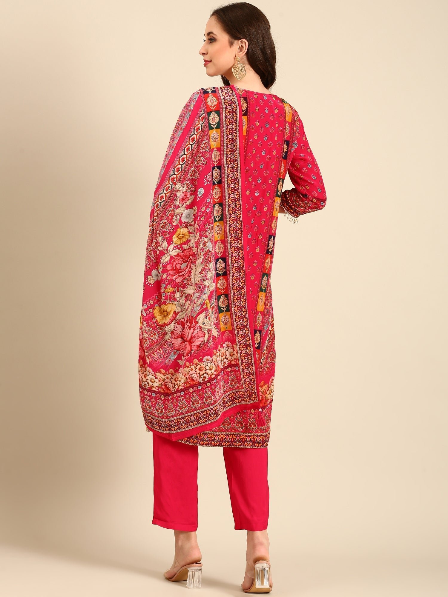 Pink Crepe Digital print three piece suit set - Image 3