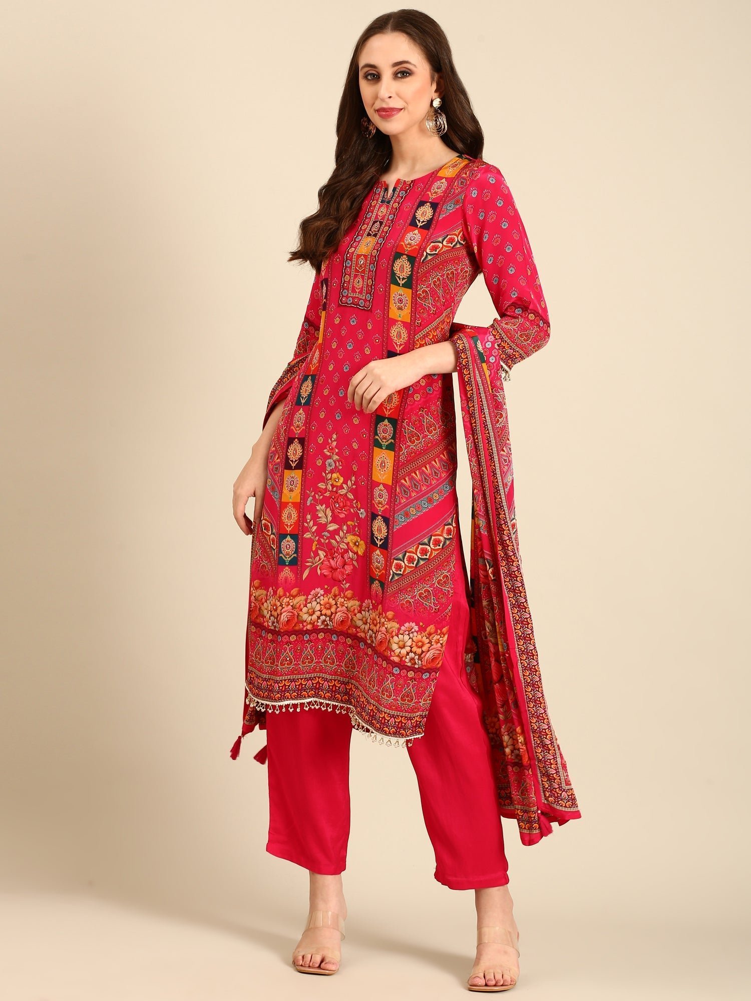 Pink Crepe Digital print three piece suit set - Image 5