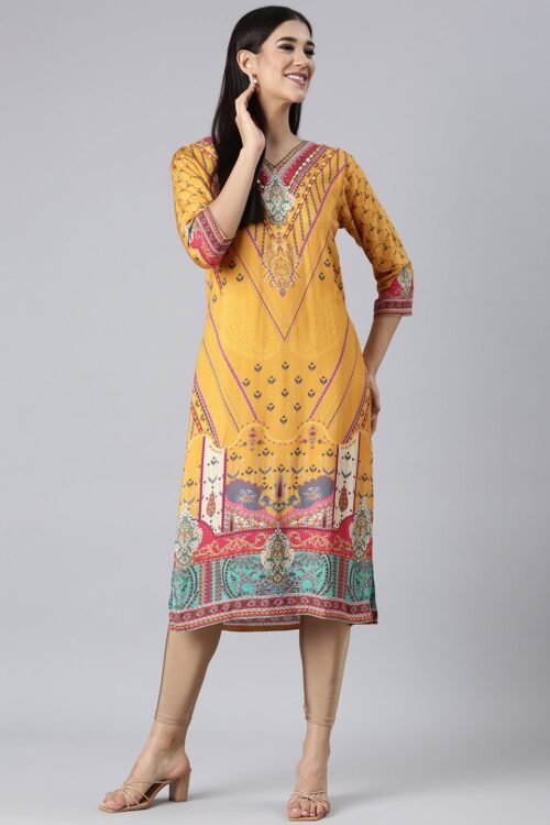 Websprint Mustard Casual Paisley Straight Kurta