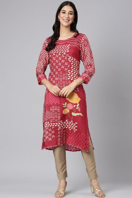 Websprint Maroon Casual Tribal Straight Kurta