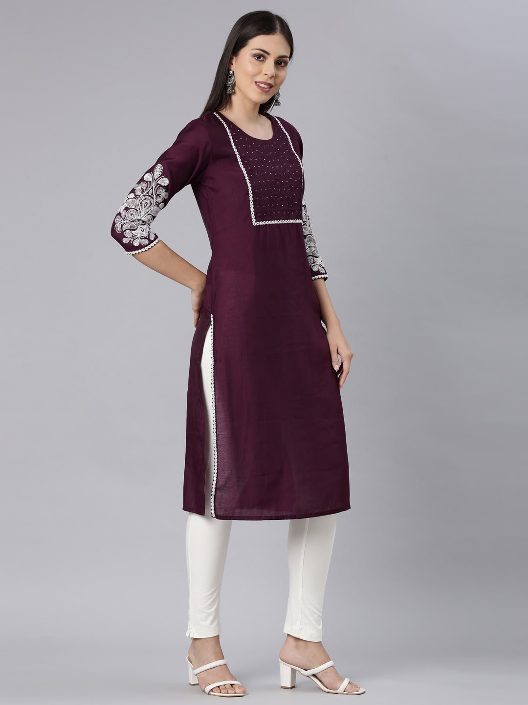 Websprint Purple Straight Casual Solid Straight Kurta - Image 3