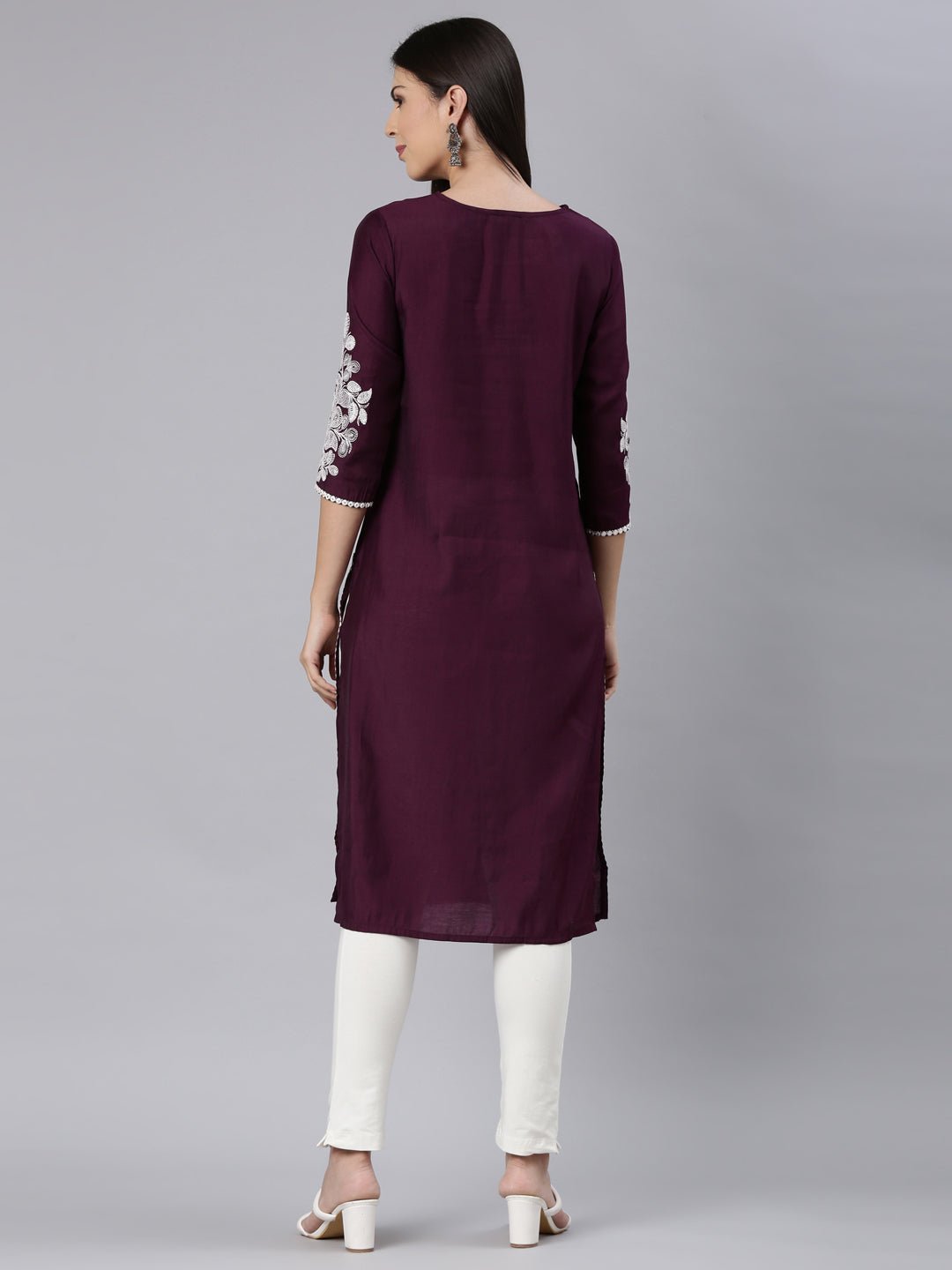 Websprint Purple Straight Casual Solid Straight Kurta - Image 4