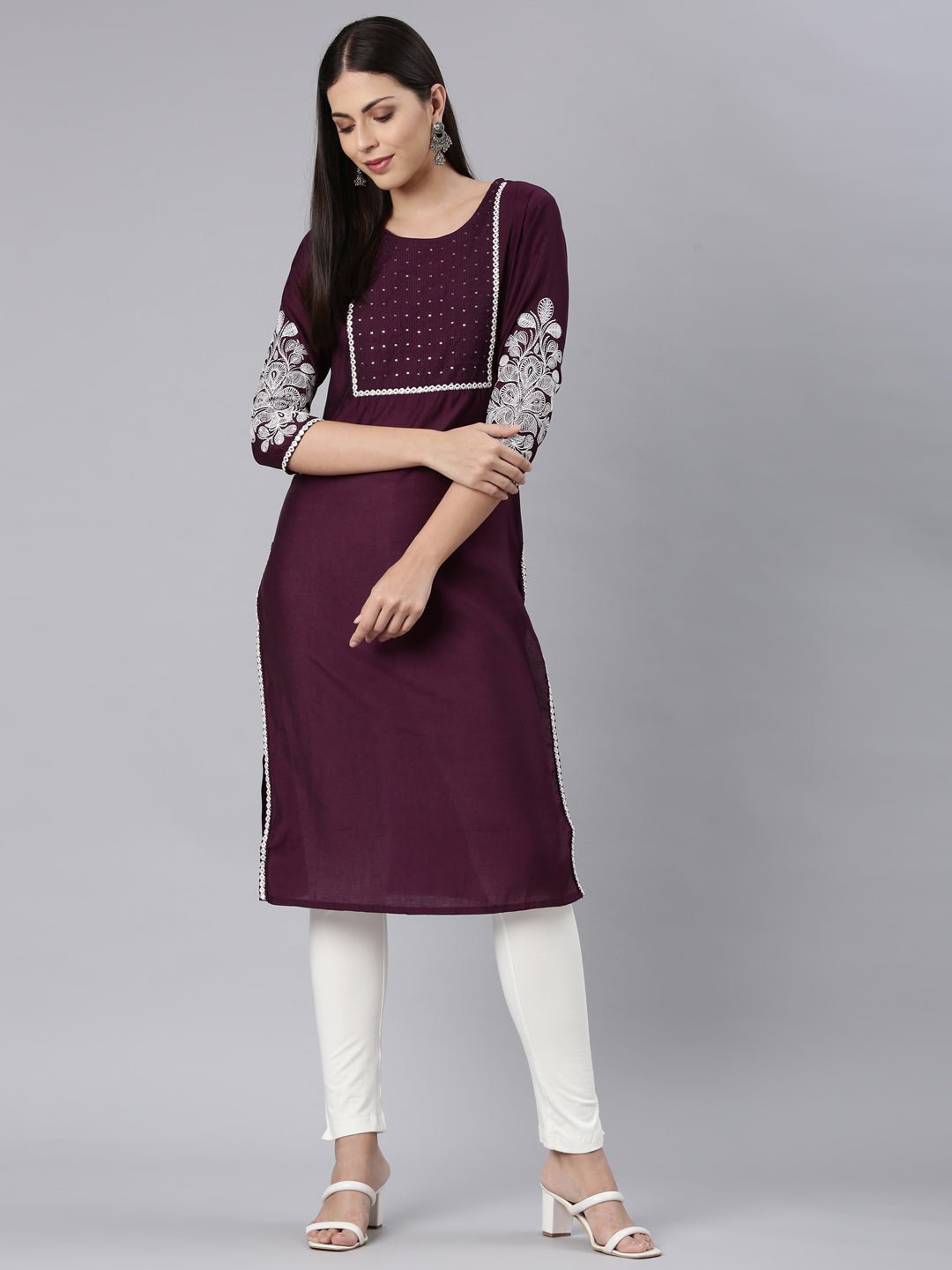 Websprint Purple Straight Casual Solid Straight Kurta - Image 6