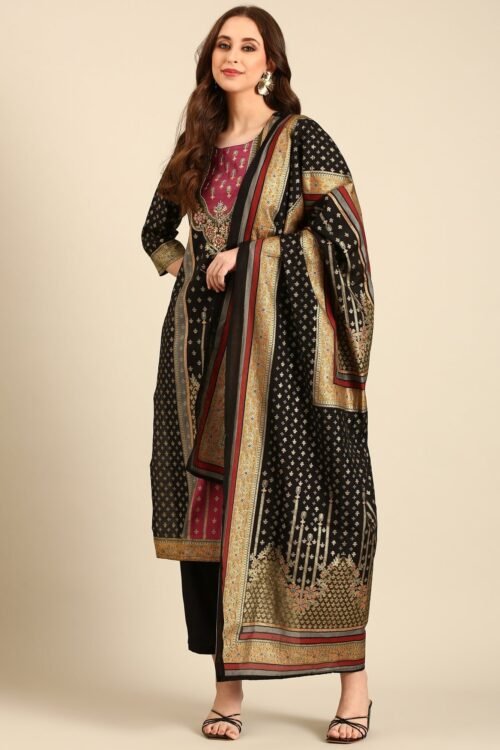 Black Foil printed kurta set with silk duppata