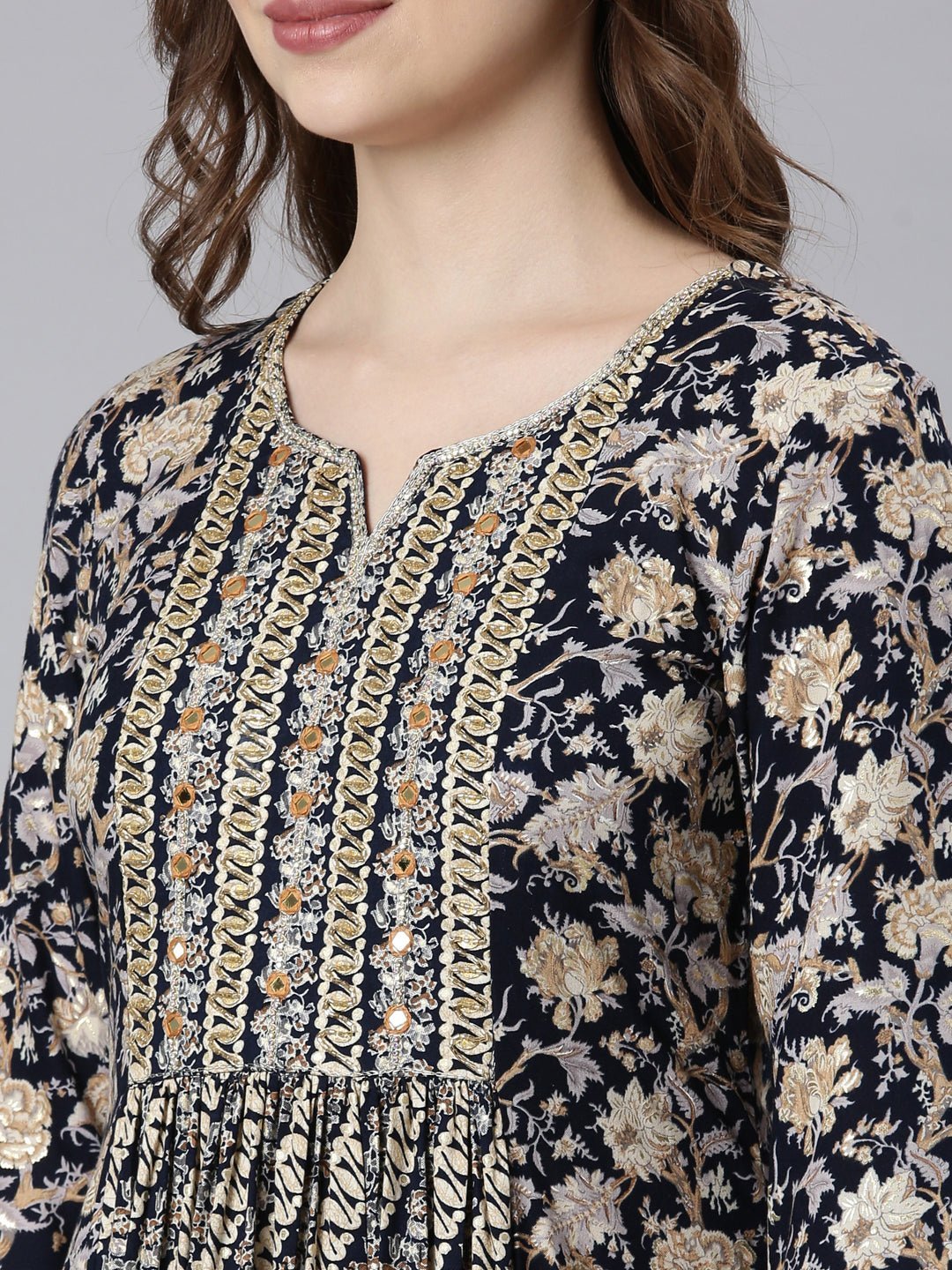 Websprint Navy Blue Flared Maxi Dresses with Ethnic Motifs – Casual Ethnic Wear - Image 2