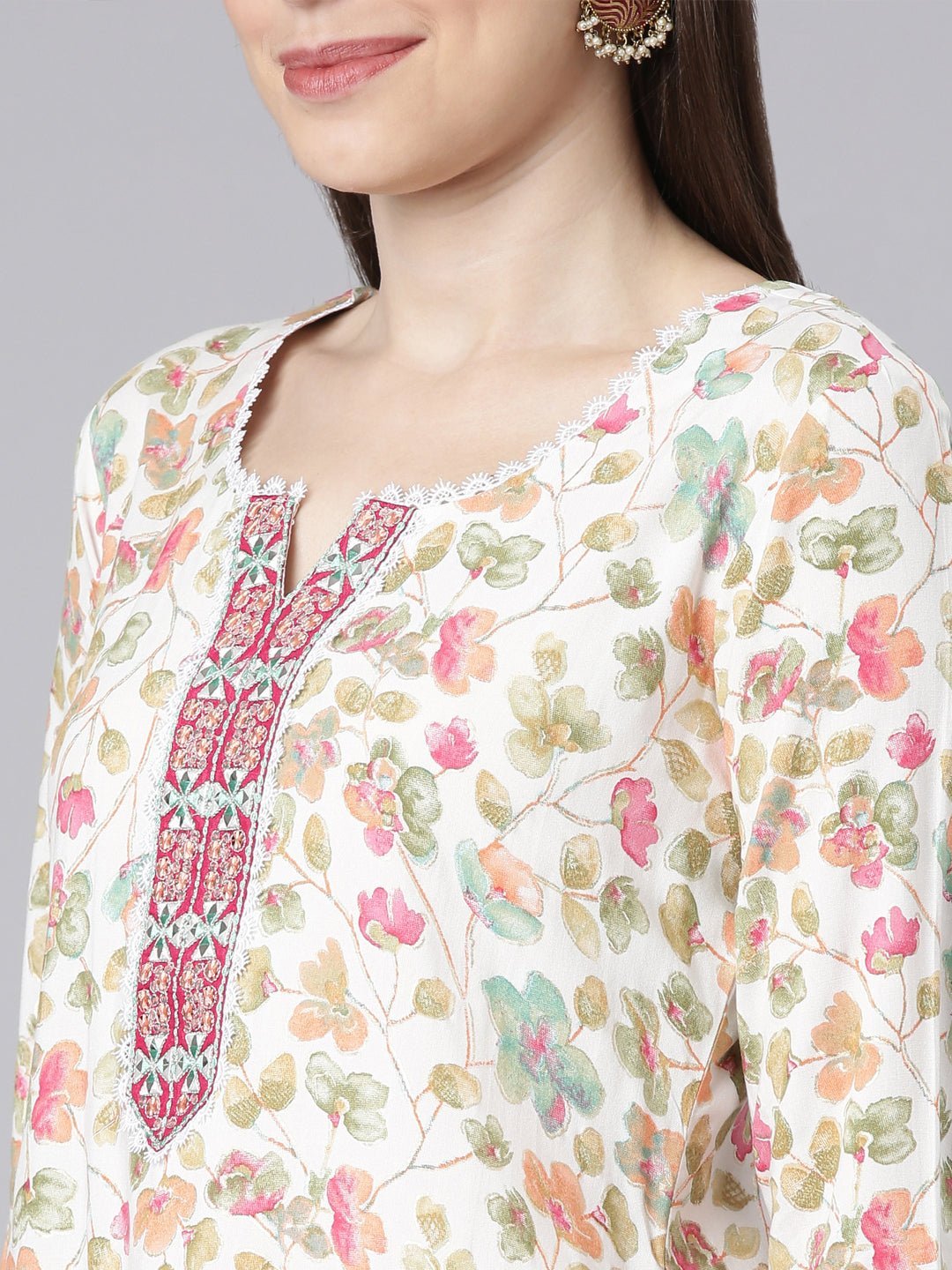 Websprint Off White Casual Floral Straight Kurta - Image 4