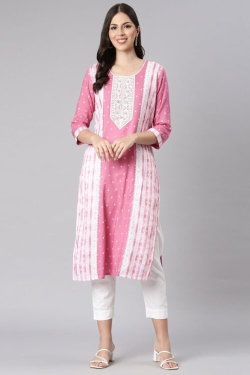 Websprint Pink Casual Solid Straight Kurta
