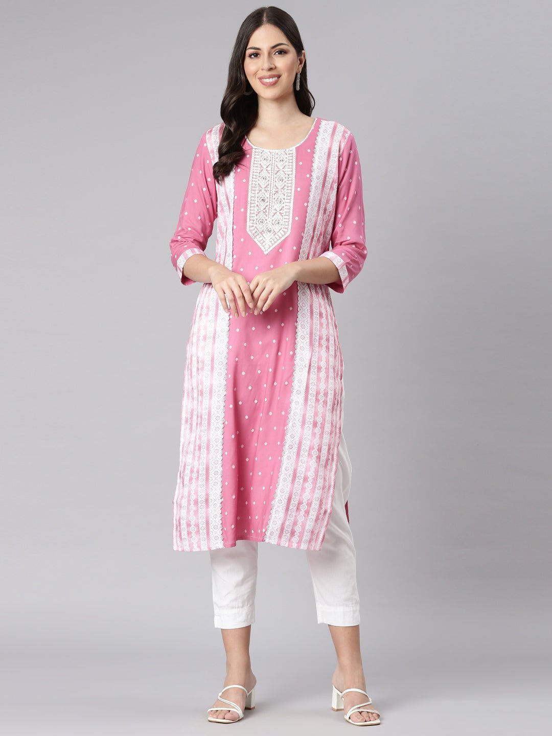 Websprint Pink Casual Solid Straight Kurta