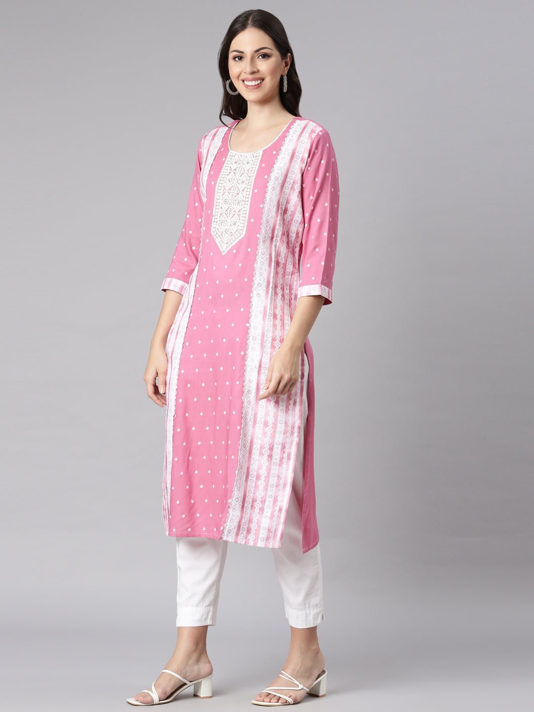 Websprint Pink Casual Solid Straight Kurta - Image 2