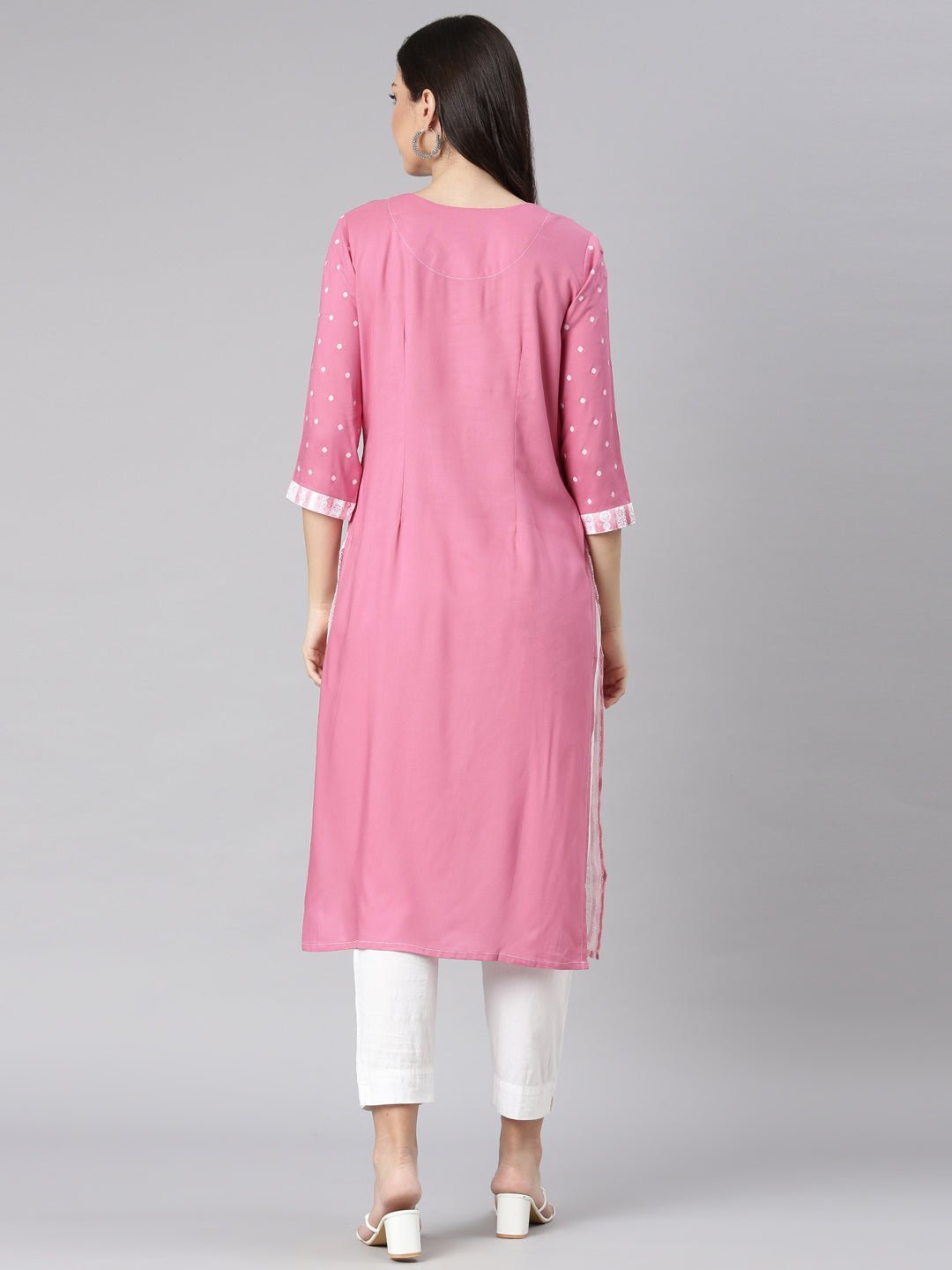 Websprint Pink Casual Solid Straight Kurta - Image 3