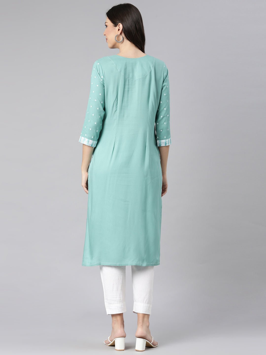 Websprint Sea Green Casual Solid Straight Kurta - Image 3