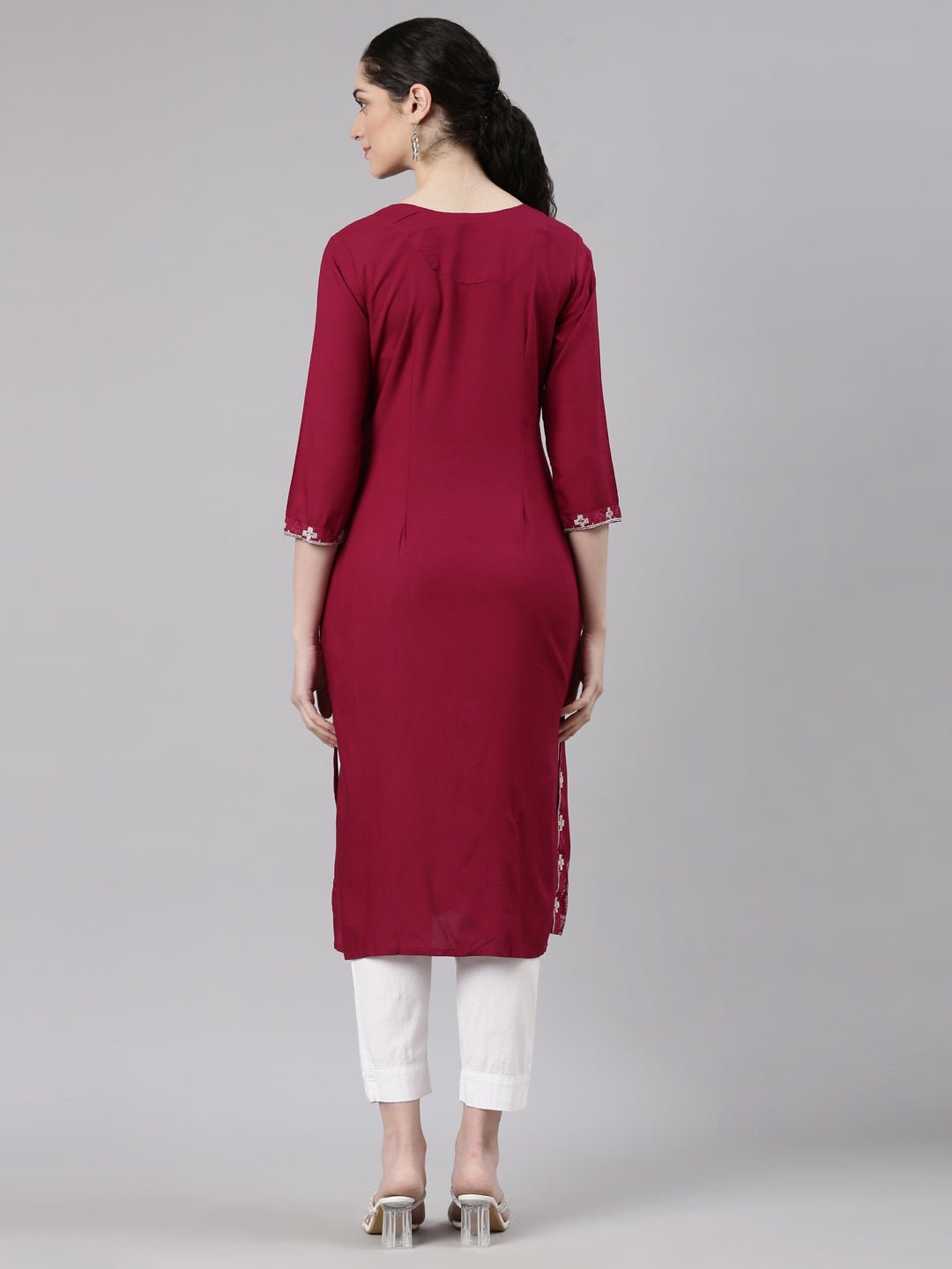 Websprint Red Straight Casual Floral Kurta - Image 4